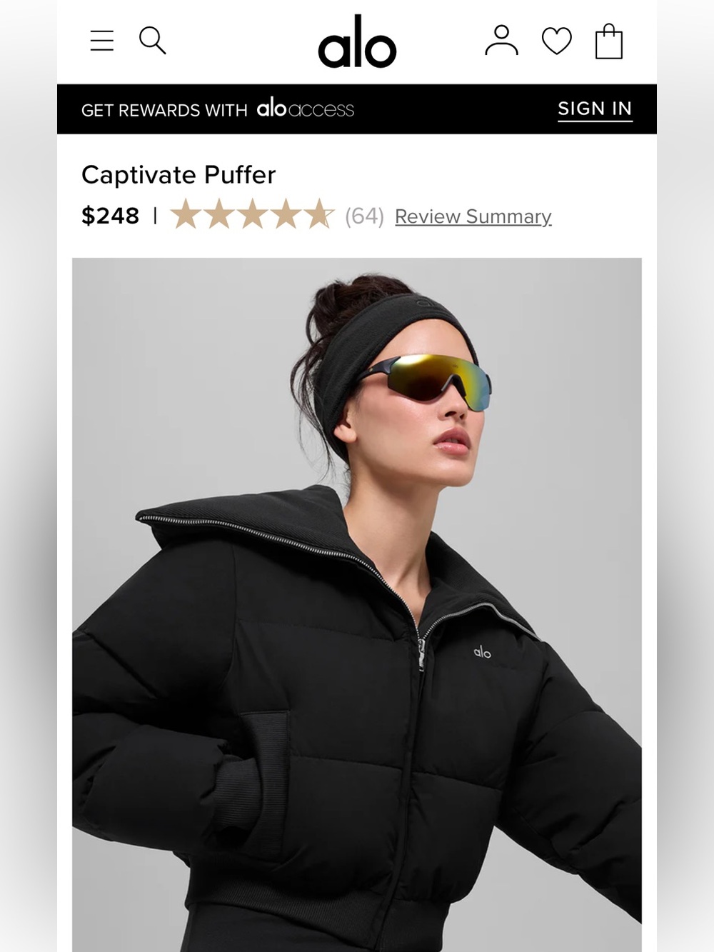 ALO Captivate Puffer in Black - Large - Picture 6 of 10